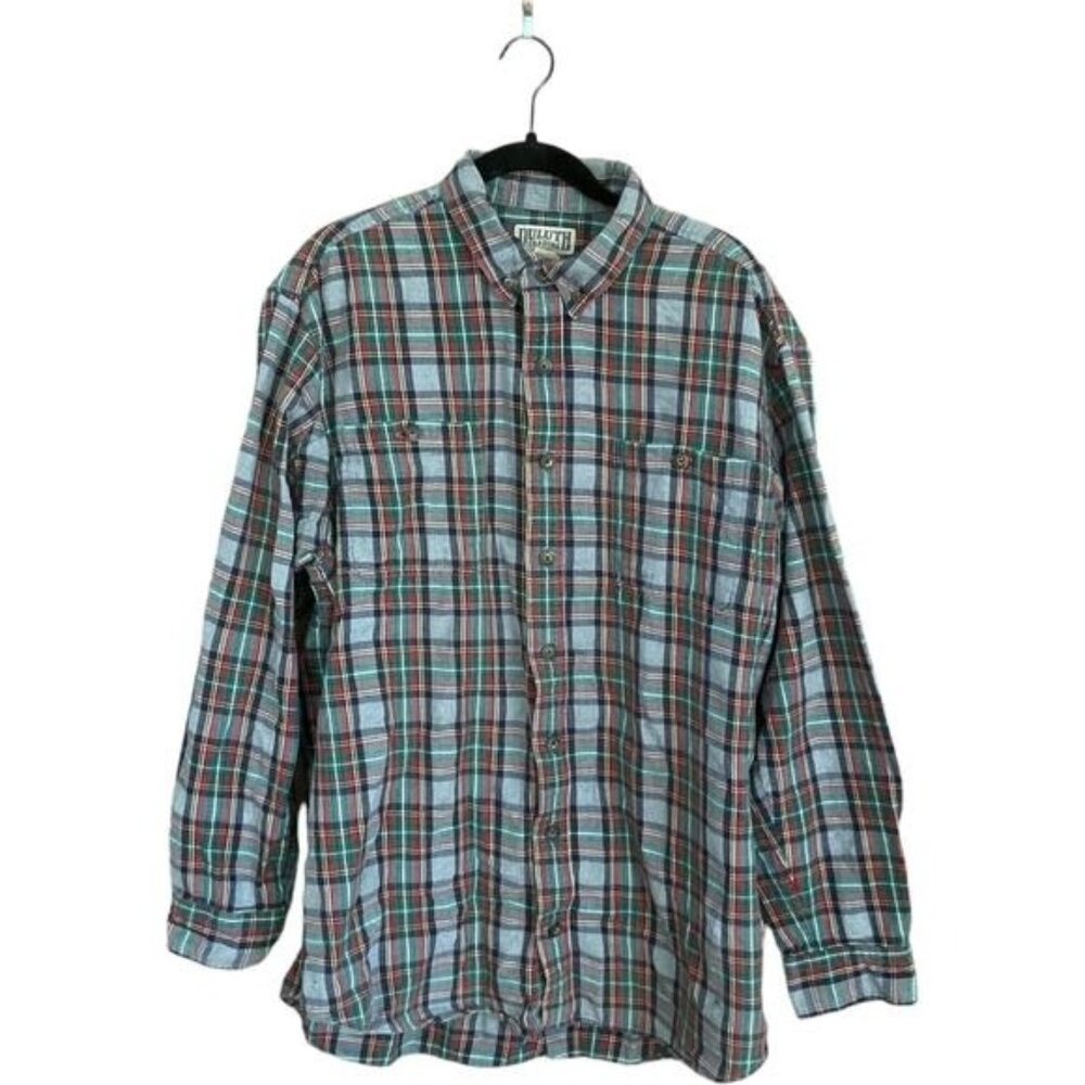 Duluth Trading Multi Color Plaid Button Down Flannel Size XL Tall
